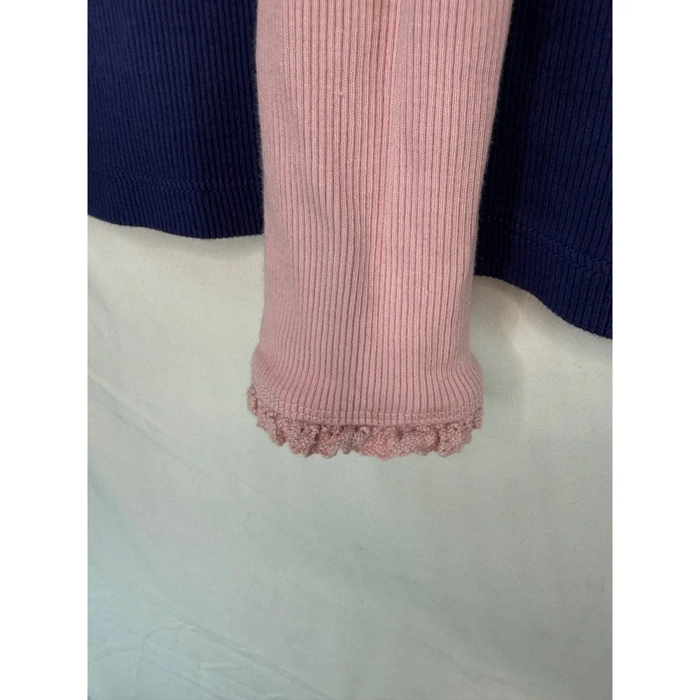 Mini Boden Girls Ribbed Long Sleeve Tops 2PK Navy Pink Lettuce Trim 13-14Y